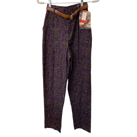 Vintage 90s Lord Isaacs Belted Paisley Corduroy Pants Sz 6 Pleated Deadstock NEW - Picture 1 of 7